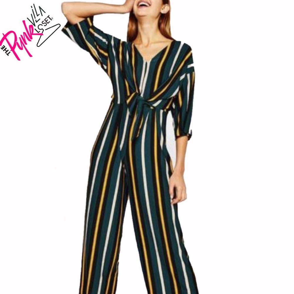 Striped Women Jumpsuit by Bershka Medium